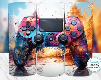 Gamer Tumbler Wrap: Video Game Controller 20 oz Skinny Sublimation PNG (Digital Download)