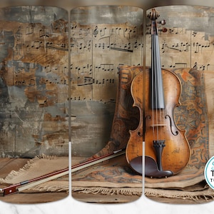 Rustic Violin Tumbler Wrap | Vintage Music 20oz Skinny Tumbler Sublimation PNG | Sheet Music Background | Musician Gift for Sublimation