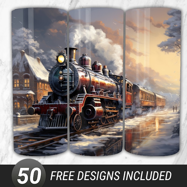 Steam Train Tumbler Wrap 20 oz Skinny Tumbler Sublimation Design Digital Download Digital Instant PNG, Watercolor Antique Train Tumbler PNG