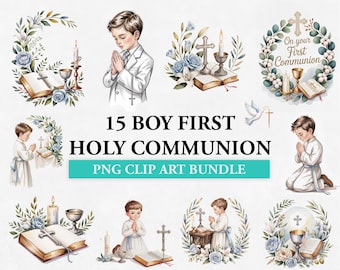 Boy First Holy Communion Clipart: Religious PNG Bundle (Digital Download)