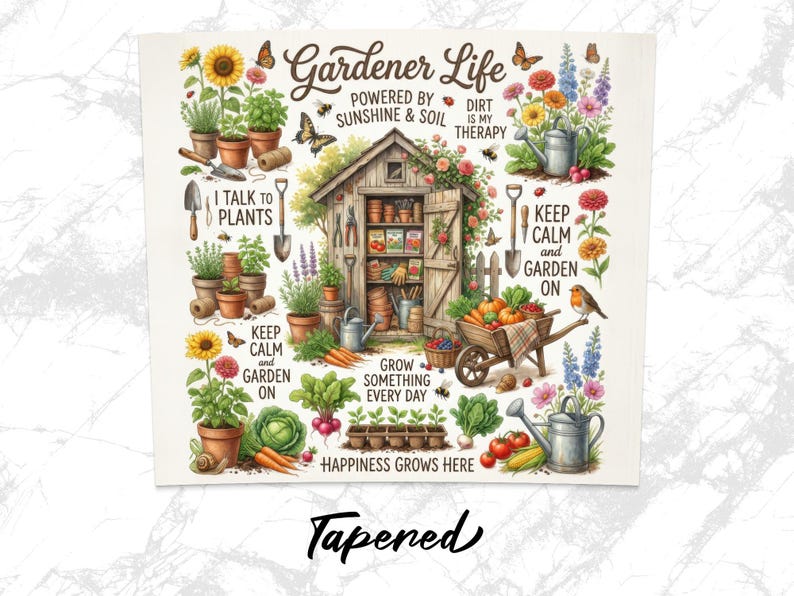 Gardener Life Vintage Poster, Garden Shed Wall Art, Sunflower Decor, Rustic Gardening Print, Gift for Gardeners, Botanical Illustration