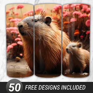 Pink Capybara and baby 20 oz Skinny Tumbler Sublimation Design, Capybara Digital Download, PNG Instant Download, Animal Tumbler PNG