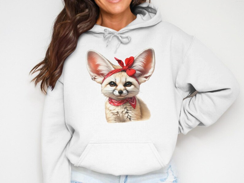 Women's Fox with Red Bow Hoodie, Cute Animal Graphic Pullover, Soft Casual Sweatshirt, Unique Gift Idea