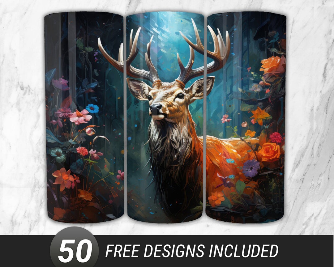 Deer BOHO PNG, Psychedelic Stag 20 Oz Skinny Tumbler Sublimation Design ...