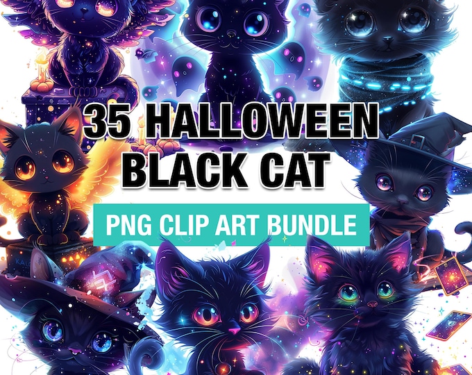Black Cat Clipart Bundle PNG Set | Cute Black Cat Illustrations ...
