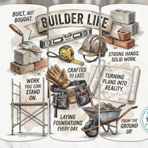 Builder Life Tumbler Wrap Digital Download, Construction Worker Gift, Handyman Tools 20oz Tumbler Design, Straight Tapered, 300 DPI