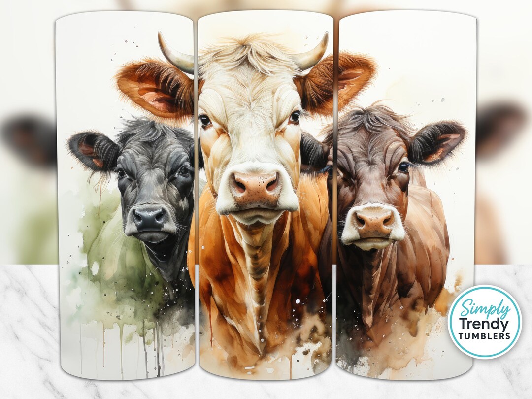 Watercolor Cow Tumbler Wrap | Rustic Farm 20oz Skinny Tumbler