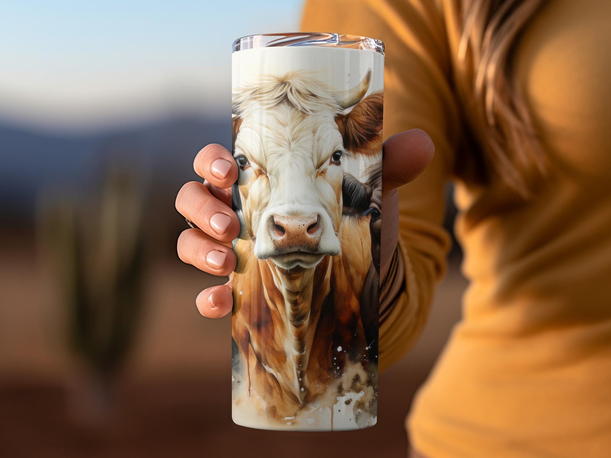 Watercolor Cow Tumbler Wrap | Rustic Farm 20oz Skinny Tumbler