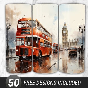 Watercolor London Tumbler Wrap, 20oz Skinny Tumbler Sublimation Design, London Straight Tumbler Wrap Digital Download PNG
