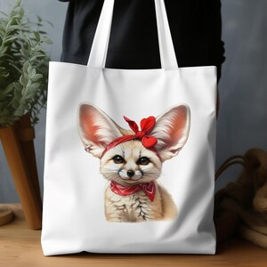 Cute Fennec Fox Tote Bag, Animal Print Canvas Bag, Unique Gift for Animal Lovers, Stylish Shopping Bag with Fox Design