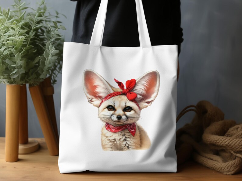 Cute Fennec Fox Tote Bag, Animal Print Canvas Bag, Unique Gift for Animal Lovers, Stylish Shopping Bag with Fox Design