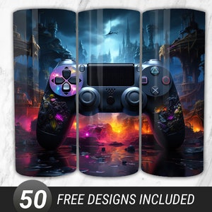 Video Game Controller Tumbler Wrap PNG, Gamer Tumbler Wrap  20oz Skinny Straight Tumbler Sublimation Design PNG