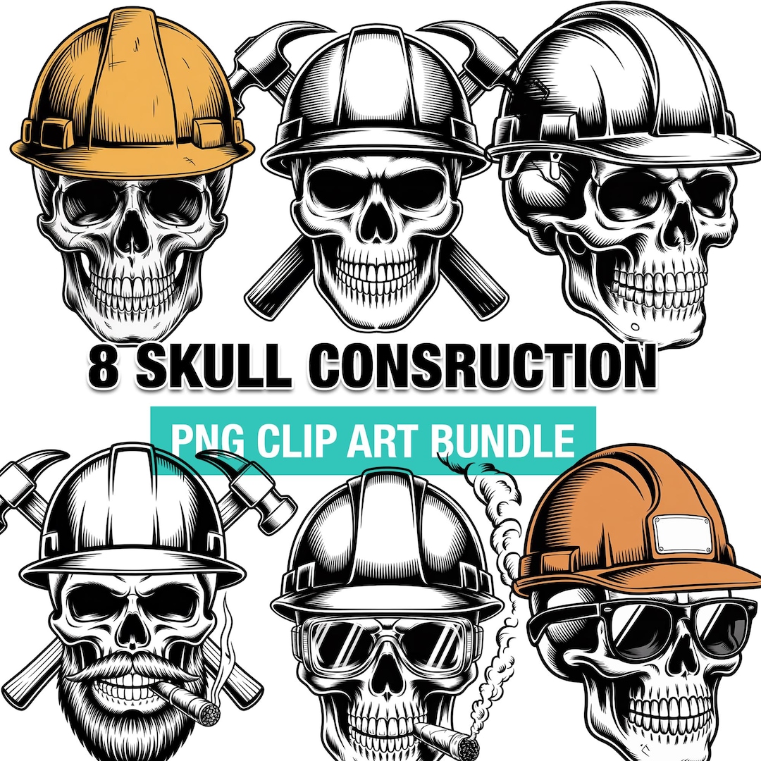 Skull Hard Hat PNG Bundle: Construction Worker Clipart (commercial Use ...