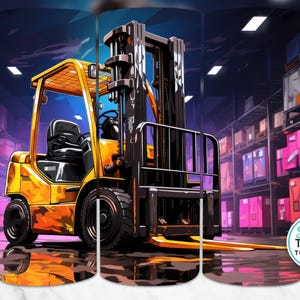 Forklift Driver Tumbler Wrap, Psychedelic 20oz Skinny Tumbler PNG, Neon Forklift Art, Warehouse Worker Gift, Forklift Operator Sublimation