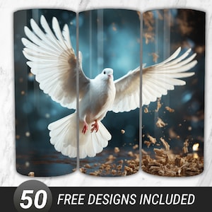 White Dove, Bird, Bird Lover, Flowers, Floral, 20 Oz Skinny Sublimation Tumbler Wrap Digital Design PNG File Download