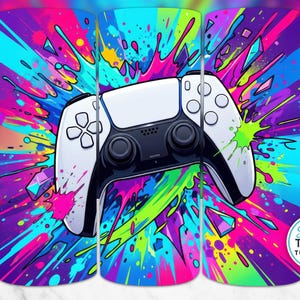 Funda para mando de videojuegos, descarga digital, diseño recto y cónico, salpicaduras de colores, alta resolución 300 DPI, videojuego, regalo