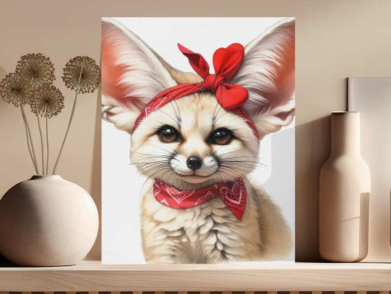 Fennec Fox Canvas Print, Cute Animal Wall Art, Red Bandana, Home Decor, Gift Idea