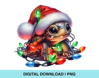 Kerstschildpad PNG, clipart kerstverlichting (digitale download)