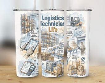 Logistics Technician Life Digital Art, Warehouse Tumbler Wrap Design, High Resolution 300 DPI, Straight Tapered Template