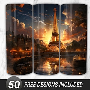 3D Eiffel Tower Tumbler Wrap, Paris 20 oz Skinny Tumbler Sublimation Design, Paris Straight Tumbler Wrap PNG, Instant Digital Download PNG