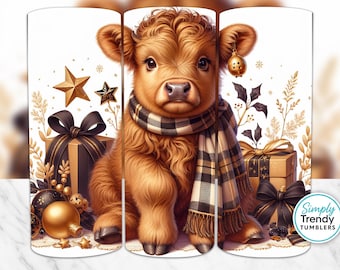 Highland Cow Christmas Tumbler Sublimation PNG (Digital Download)