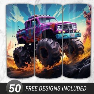 Monster Truck 20oz Tumbler Wrap PNG: Kids Sublimation Design (Digital Download)