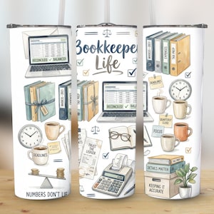 Digital nedladdning av bokföringsliv, bokföringsclipart, 300 DPI högupplöst tumblerwrap, rak och avsmalnande design, bokföringsliv