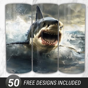 Shark Tumbler Wrap, Instant Digital Download, Shark 20oz Skinny Tumbler Sublimation Design, Shark Straight Tumbler Wrap PNG