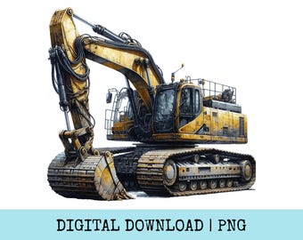 Excavator Png Digital, Construction Vehicle Clipart, Heavy Equipment Image, 300 DPI Transparent Background, Commercial Use Digital File