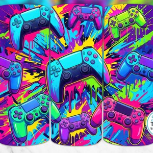 Gaming Tumbler Wrap, Controller Design, Digital Download, 300 DPI, Straight and Tapered, Tumbler Sublimation, Gamer Gift, Instant Download