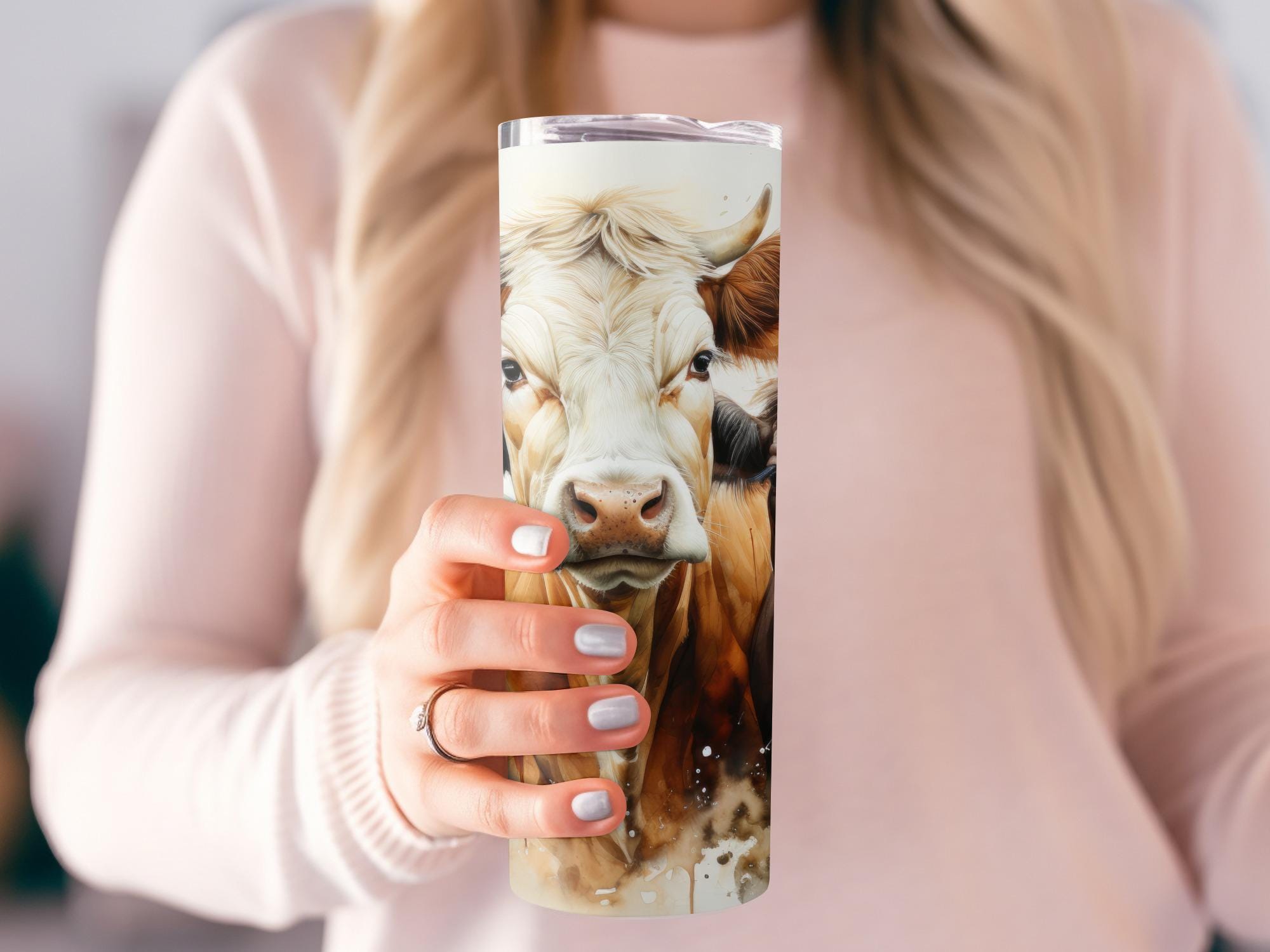 Watercolor Cow Tumbler Wrap | Rustic Farm 20oz Skinny Tumbler