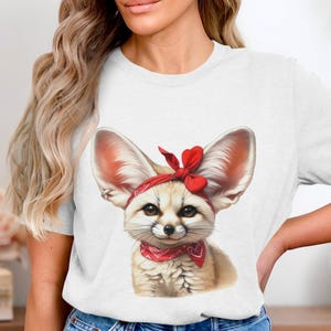 Women's Fennec Fox Graphic T-Shirt, Cute Animal Print, Casual Summer Top, Soft Cotton Tee, Fashionable Wildlife Shirt