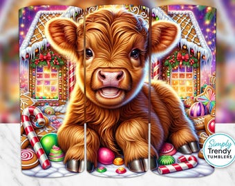 Highland Cow Christmas Tumbler PNG, Holiday Design (Digital Download)