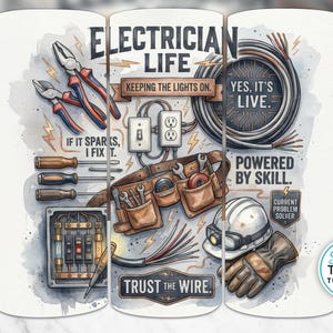 Electrician Life Digital Tumbler Wrap, Funny Electrician Gift, 300 DPI Straight and Tapered Design, Electrician Humor, Digital Download