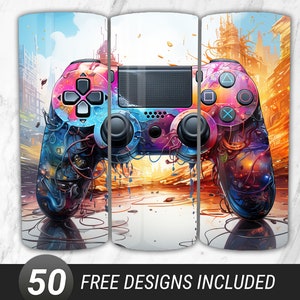 Video Game Controller Tumbler Wrap PNG, Gamer Tumbler Wrap  20oz Skinny Straight Tumbler Sublimation Design PNG