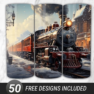 Watercolor Steam Train Tumbler Wrap: 20 oz Skinny Tumbler Sublimation Design (Digital Download)