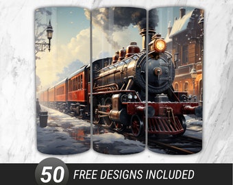 Watercolor Steam Train Tumbler Wrap: 20 oz Skinny Tumbler Sublimation Design (Digital Download)