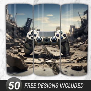 Video Game Controller Tumbler Wrap PNG, Gamer Tumbler Wrap  20oz Skinny Straight Tumbler Sublimation Design PNG
