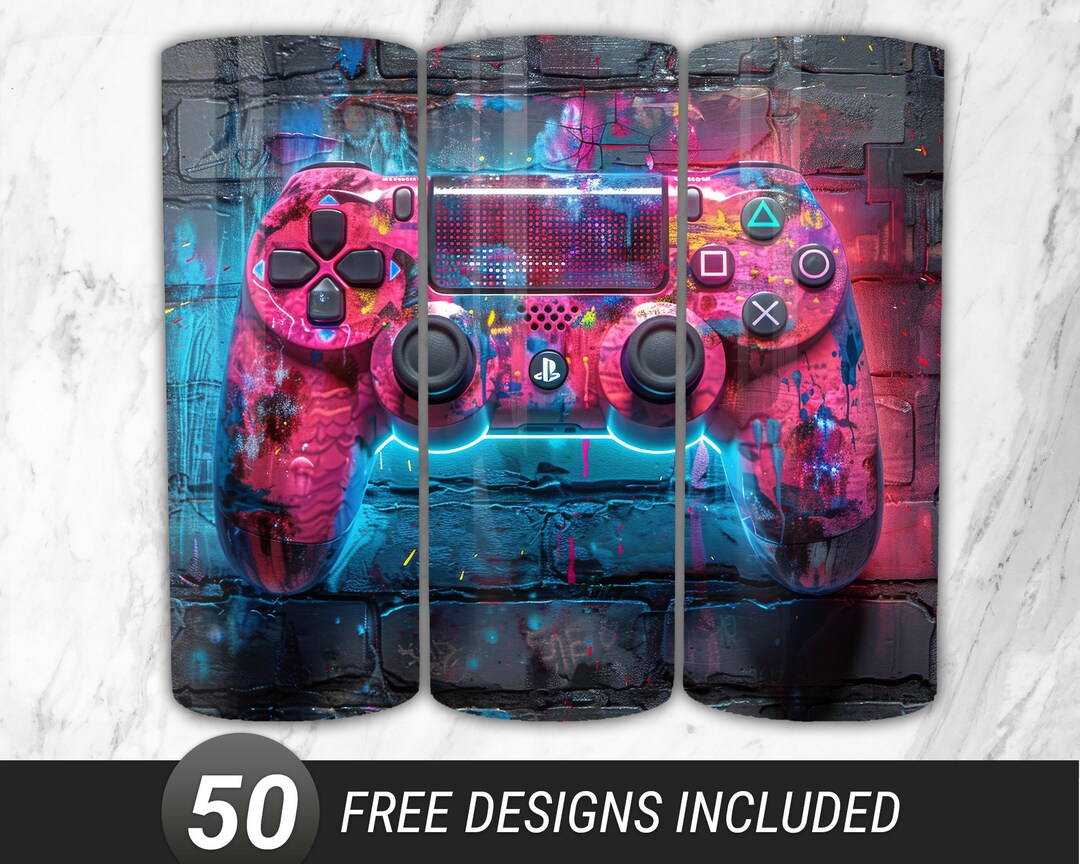 Neon Video Game Controller Tumbler Wrap PNG, Gamer Tumbler Wrap 20oz ...