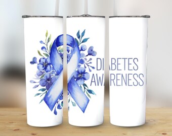 Blaues Band Floral Tumbler Wrap: Diabetes Bewusstsein (Digitaler Download)