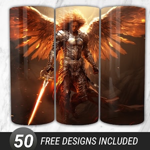 Angel Warrior 20 oz Skinny Tumbler Wrap, Archangel Michael Tumbler Sublimation Design Digital Download PNG Instant DIGITAL ONLY