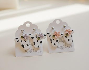 Handmade Cow Polymer Clay Earrings with Flowers