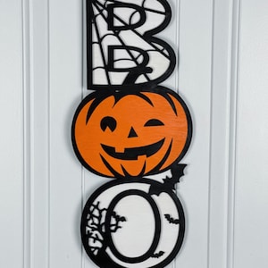 Halloween BOO Dynia Znak Drzwi Wieszak Drewniana Dekoracja Straszny Znak Drzwi Halloween Dekoracja Domu Prezent Na Halloween Drewniany Znak Pajęczyna Halloween
