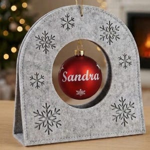 Scatola regalo in feltro per palline di Natale – Elegante confezione/supporto decorativo con fiocchi di neve o abeti per palline di Natale.