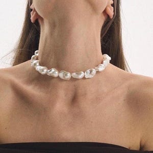 大きなバロックパールネックレス、本物の炎玉パールネックレス、巨大なパールネックレス、女性へのジュエリーギフト、プッシュプレゼント、パールチョーカー