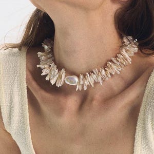 Collar de perlas llamativo, Gargantilla de perlas de agua dulce llamativas, Joyería de perlas barrocas hecha a mano, Collar de perlas de lujo, Regalo único para ella