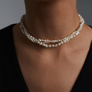 White Nugget Freshwater Pearls, Irregular Nugget, Seed Pearls, Triple Necklace, Christmas Gift for Her, Luxury Necklace, Popular Jewelry