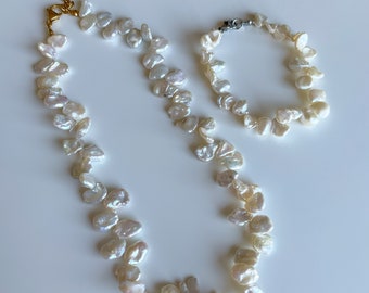 Conjunto de joyas de perlas Keshi, collar y pulsera de boda, joyería de lujo de alta calidad con perlas de forma única, regalo para esposa, embalaje de regalo de cumpleaños