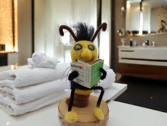 Bee "Max" (in glass) felted bee on pot, gift