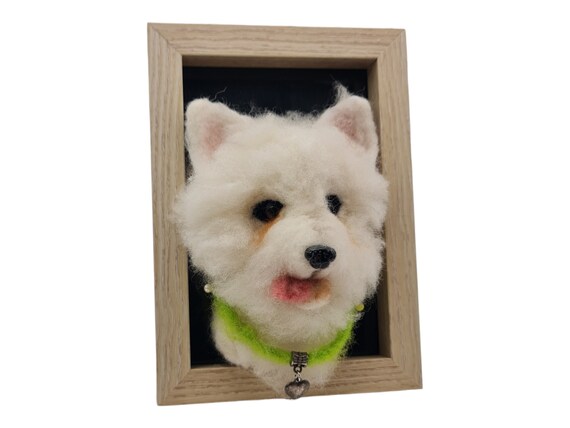 3D picture dog "Flocke", hand felted white dog in the picture, dog picture,